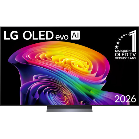LG OLED65C6 TV OLED 65 pouces evo AI, vue de face écran allumé visuel coloré sur pied central