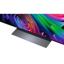LG OLED77C6 TV OLED 77 pouces, gros plan pied métallique brossé et bas de dalle