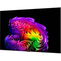 LG OLED77G6 TV OLED 77 pouces, vue de trois quarts gauche écran allumé motifs colorés