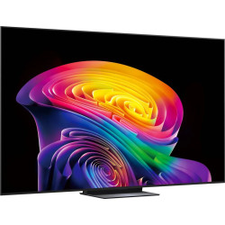 LG OLED83C6 TV OLED 83 pouces, vue de trois quarts gauche avec écran allumé et pied métallique