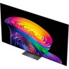 LG OLED83C6 TV OLED evo AI, vue arrière trois quarts avec écran allumé visuel coloré