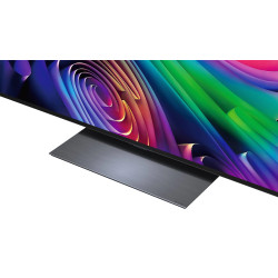 LG OLED83C6 TV OLED 83 pouces, gros plan sur le pied central métallique et bas de dalle