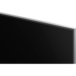 LG OLED83G6 TV OLED 83 pouces, gros plan coin supérieur avec cadre fin aluminium argenté