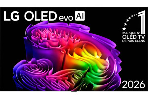 LG OLED97G6 TV OLED evo AI 97 pouces, écran vue de face avec affichage coloré et logo 2026