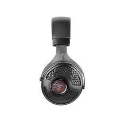 FOCAL UTOPIA reconditionné casque ouvert, vue de profil coque carbone et logo Focal rouge