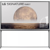 LG OLED77T4 TV OLED transparent 77 pouces sur pied, écran affichant la lune marque N°1 OLED depuis 12 ans