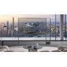 LG OLED77T4 TV OLED 77 pouces transparent en mise en situation devant baie vitrée panoramique
