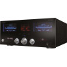 ADVANCE ACOUSTIC A12 CLASSIC amplificateur hi-fi à tubes, vue trois quarts vumètres bleus et finition noire