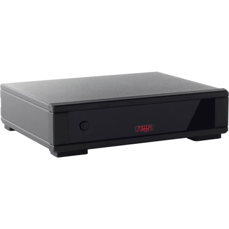 REGA FONO MM MK5 préamplificateur phono, vue trois quarts façade noire avec bouton et logo rouge