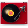 REGA Planar 3 Nd3 platine vinyle rouge, vue de dessus avec disque, bras et cellule installés