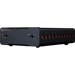 FOSI AUDIO V3 MONO - 48V amplificateur mono, vue trois quarts façade et grille de ventilation latérale cuivrée