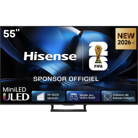 HISENSE 55U7S PRO TV Mini LED ULED 55 pouces, écran 4K 144Hz avec caisson de basses intégré, sponsor FIFA 2026