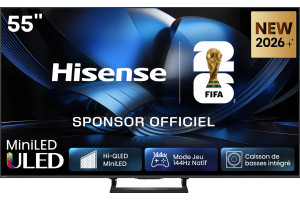 HISENSE 55U7S PRO TV Mini LED ULED 55 pouces, écran 4K 144Hz avec caisson de basses intégré, sponsor FIFA 2026
