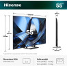 HISENSE 55U7S PRO TV Mini LED 55 pouces, schéma dimensions 1226x715mm profondeur 59mm et vue de profil sur pied