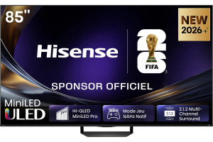 HISENSE 85U7S PRO TV MiniLED ULED 85 pouces, écran 4K Hi-QLED 165Hz et son 2.1.2 multicanal