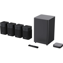 HISENSE HT SATURN home cinéma sans fil 5.1.2, caisson de basses, satellites, boîtier central et télécommande