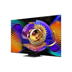 TCL 65C7L TV MiniLED 65 pouces, vue de trois quarts droite avec dalle allumée