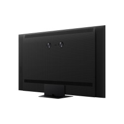 TCL 65C7L TV MiniLED, vue arrière trois quarts avec haut-parleurs et grille texturée
