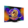 TCL 85C7L TV Mini LED, vue de trois quarts gauche écran allumé sur pied